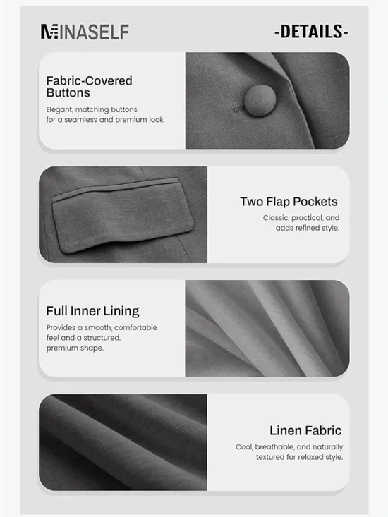 Women’s Tailored dark gray Ponte Blazer - Classic Single-Button Jacket - Picture 11 of 12